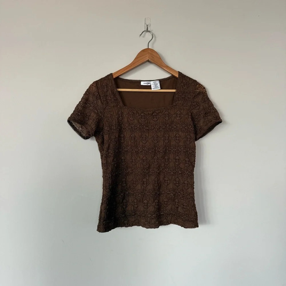 Vintage Brown Textured Blouse - Picture 3 of 12
